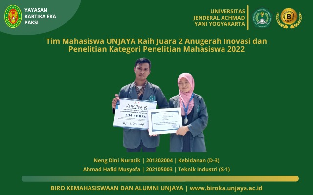 Tim Mahasiswa UNJAYA Raih Juara 2 Anugerah Inovasi dan Penelitian Kategori Penelitian Mahasiswa 2022